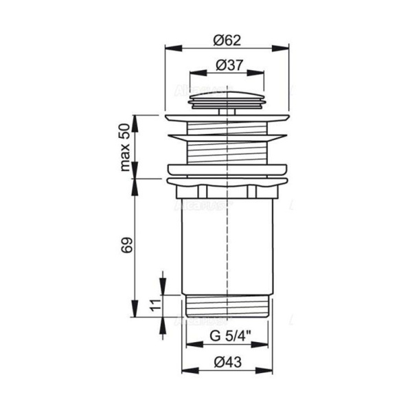 Водослив для умывальника Alcaplast click/clack 5/4", с малой заглушкой для умывальников, A394