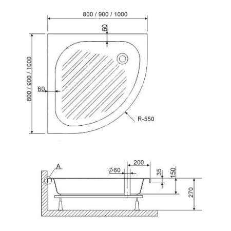 Душевой поддон полукруглый RGW BP/CL-S, 900x900