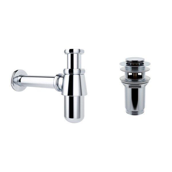 Комплект 3 в 1 Lavinia Boho One 21520704: подвесная фарфоровая раковина для туалета 37 см (отверстие под смеситель слева), металлический сифон, донный клапан