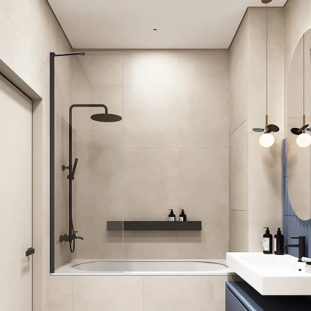 Шторка на ванну Veconi Palau PL-84B, 800x1500, черный, стекло прозрачное