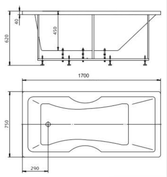 Акриловая ванна Aquatek Феникс 170x75 FEN170-0000089 слив слева, с гидромассажем, фронтальный экран