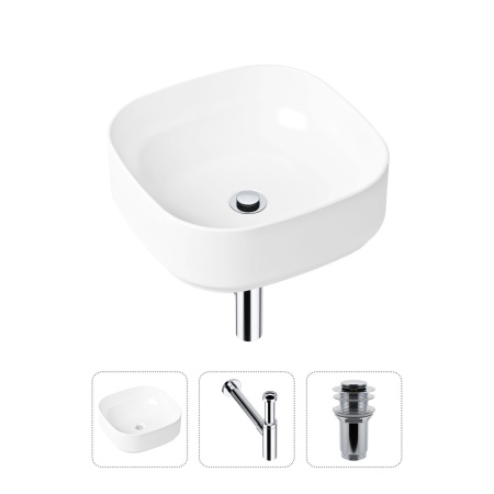 Комплект 3 в 1 Lavinia Boho Bathroom Sink 21520251: накладная фарфоровая раковина 40 см, металлический сифон, донный клапан