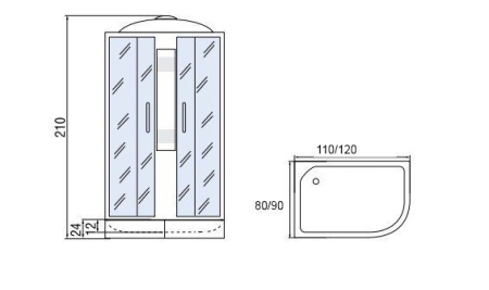 Душевая кабина Мономах 120/90/24 МЗ L, 1200х900х2100, асимметричная