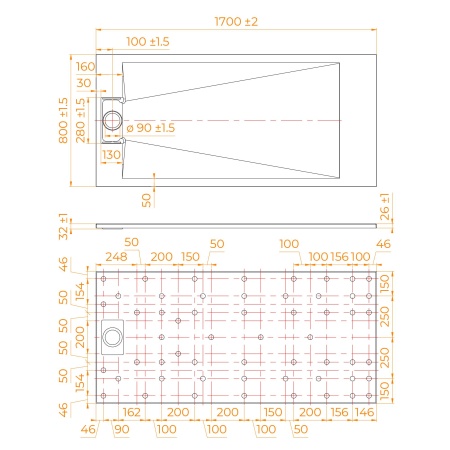 Душевой поддон прямоугольный RGW TUS-W Белый, 800x1700