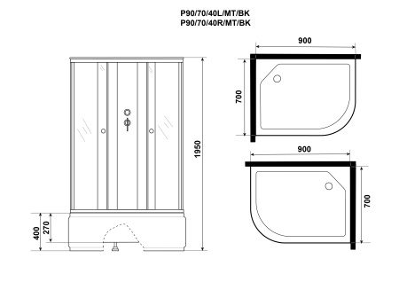 Душевая кабина Niagara Promo P90/70/40L/MT/BK (90х70х195)