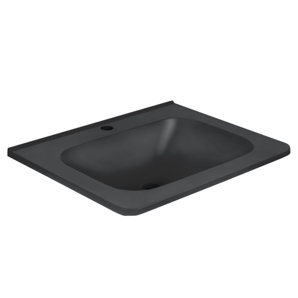 Тумба Vincea Paola 600 подвесная, 2 выкатных ящика soft close, V.Oak с умывальником VCB-2VP600B из кварцевого камня, цвет черный