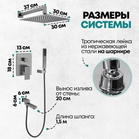 Душевая система скрытого монтажа Grocenberg GB5089BG-1 Графит