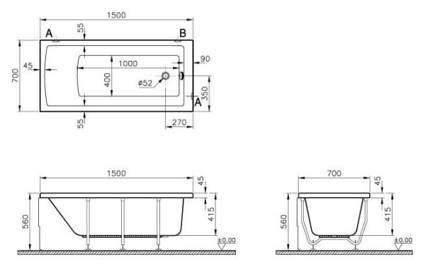Акриловая ванна VitrA Neon 150x70 см 52510001000