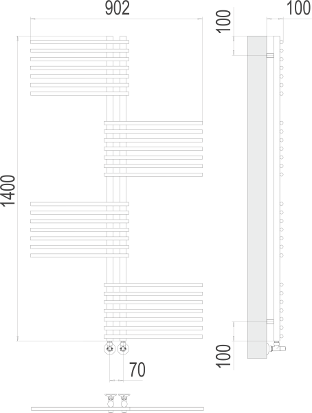 Полотенцесушитель водяной TERMINUS Европа П28 70х1400  в комплекте с вентилями 3/4 на 1/2