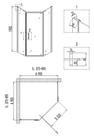 Душевое ограждение Niagara Nova NG-6405-08 GOLD 90x90x190 трапеция, дверь распашная