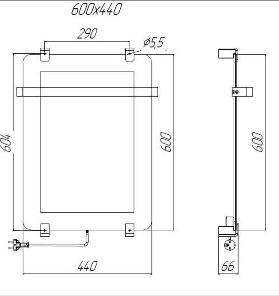 Полотенцесушитель электрический Allen Brau Infinity 60x44 с рейлингом и креплением, черный браш