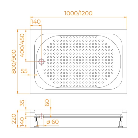 Душевой поддон прямоугольный RGW LUX/TN, 900x1000