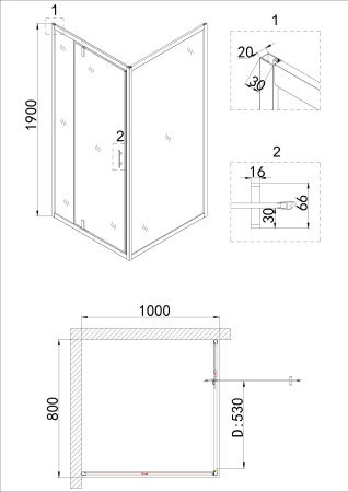 Душевое ограждение Niagara Nova NG-83-8AB-A100B 80x100x195 прямоугольник, дверь распашная