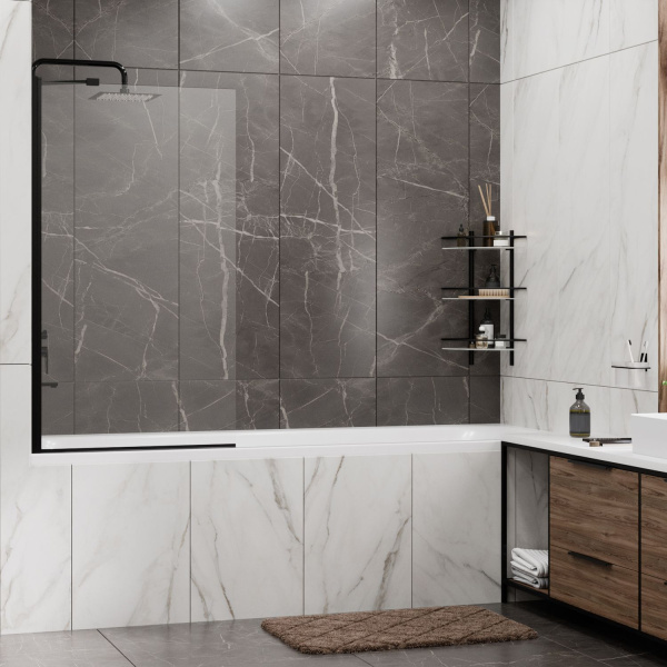 Стеклянная шторка на ванну WasserKRAFT Berkel 48P01-80 BLACK Fixed