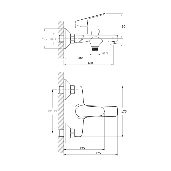 Смеситель для ванны RUSH Yell YE5735-44
