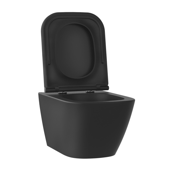 Безободковый подвесной унитаз в наборе 2 в 1: чаша подвесного унитаза, быстросъемное сиденье микролифт, цвет матовый черный Wellsee Pure BY Wellsee 182604001