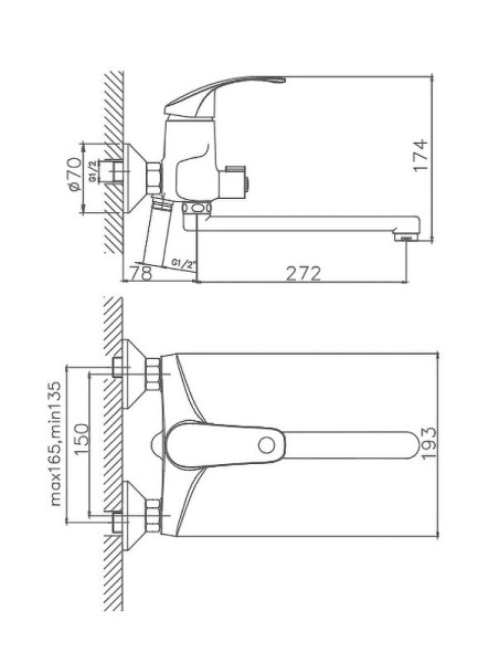 Смеситель для ванны Cron CN2221, хром