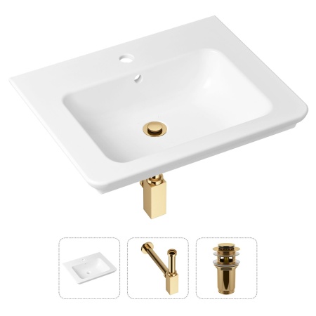 Комплект 3 в 1 Lavinia Boho Bathroom Sink 21520397: врезная фарфоровая раковина 60 см, металлический сифон, донный клапан
