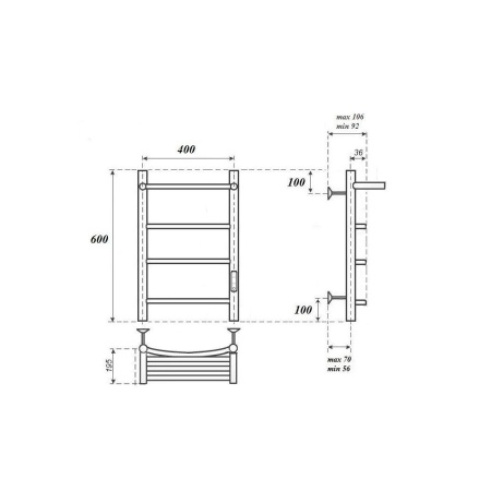 Полотенцесушитель электрический Point PN04846PB П3 400x600 с полкой, диммер справа, черный
