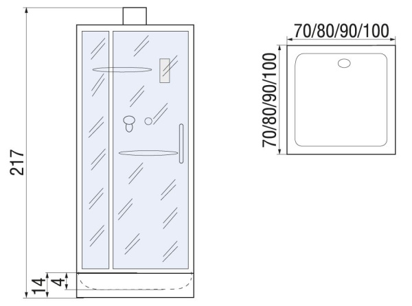 Душевая кабина River TANA Б/К 70, 70x70x217