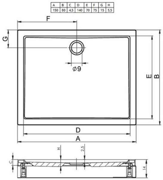 Душевой поддон Riho Davos 245 DA7900500000000 150x80