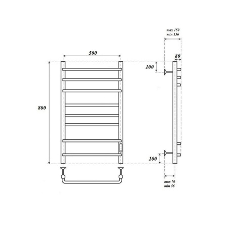Полотенцесушитель электрический Point PN90858B П8 500x800 диммер справа, черный
