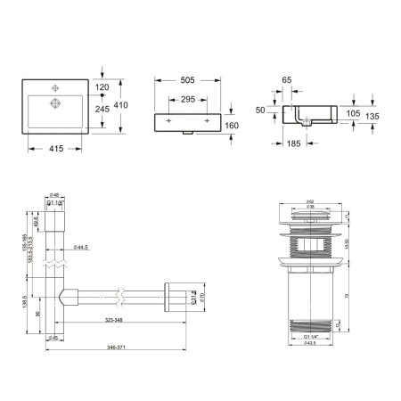 Комплект 3 в 1 Lavinia Boho Bathroom Sink 21520680: накладная фарфоровая раковина 50.5 см, металлический сифон, донный клапан