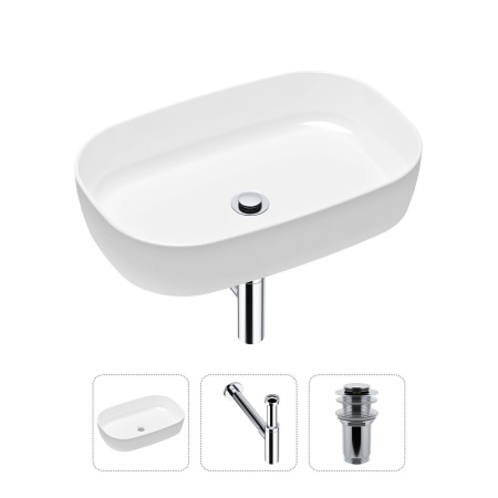 Комплект 3 в 1 Lavinia Boho Bathroom Sink 21520089: накладная фарфоровая раковина 54 см, металлический сифон, донный клапан