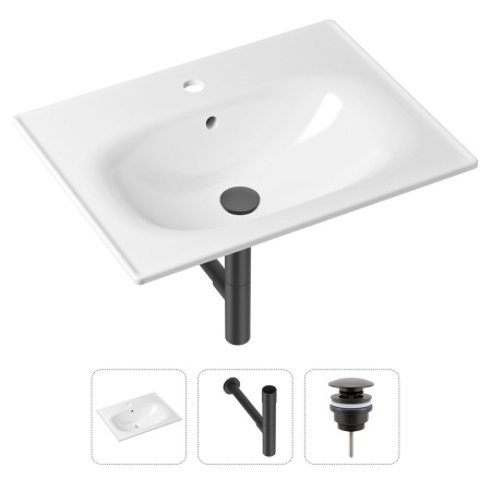 Комплект 3 в 1 Lavinia Boho Bathroom Sink 21520460: врезная фарфоровая раковина 60 см, металлический сифон, донный клапан