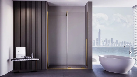 Душевая дверь Veconi Premium Trento PTDW-50G, 1000x2000, брашированное золото, стекло прозрачное