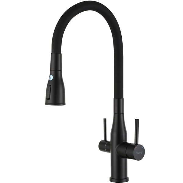 Смеситель для кухни с гибким изливом и подключением фильтра GAPPO G4399-66, черный