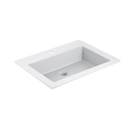 Тумба Vincea Luka 600 подвесная, 2 выкатных ящика soft-close, R.Oak с умывальником VCB-13600W из искусственного камня, цвет белый