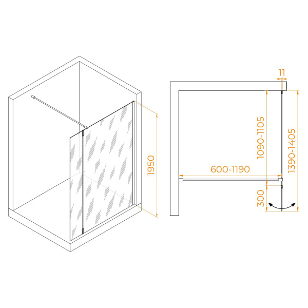 Душевая перегородка RGW WA-050Gb (WA-002Gb + Z-070Gb) 1100