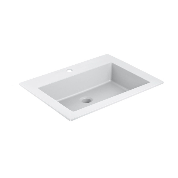 Тумба Vincea Chiara 2D 600 подвесная, 2 выкатных ящика soft-close, N.Oak с умывальником VCB-13600W из искусственного камня, цвет белый