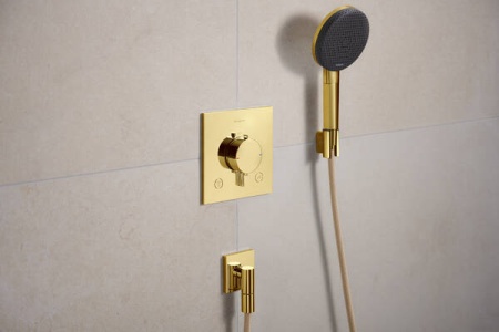 Настенная розетка с обратным клапаном Hansgrohe FixFit Fine E 28883990. полированное золото 28883990