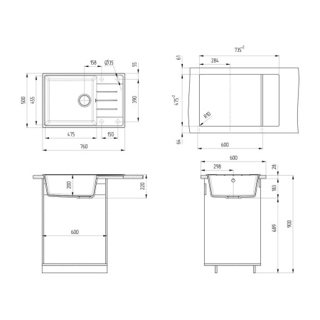 Кухонная мойка Ulgran Quartz Prima 760-10, песок