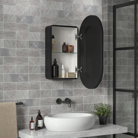 Зеркальный шкаф для ванной капсульный 45х80см "Reflexion Black" с LED подсветкой и сенсором RF2003BL черный