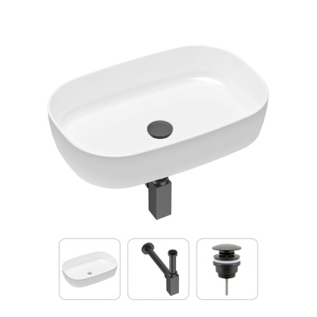 Комплект 3 в 1 Lavinia Boho Bathroom Sink 21520072: накладная фарфоровая раковина 54 см, металлический сифон, донный клапан