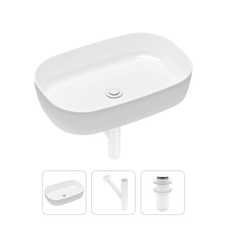 Комплект 3 в 1 Lavinia Boho Bathroom Sink 21520087: накладная фарфоровая раковина 54 см, металлический сифон, донный клапан