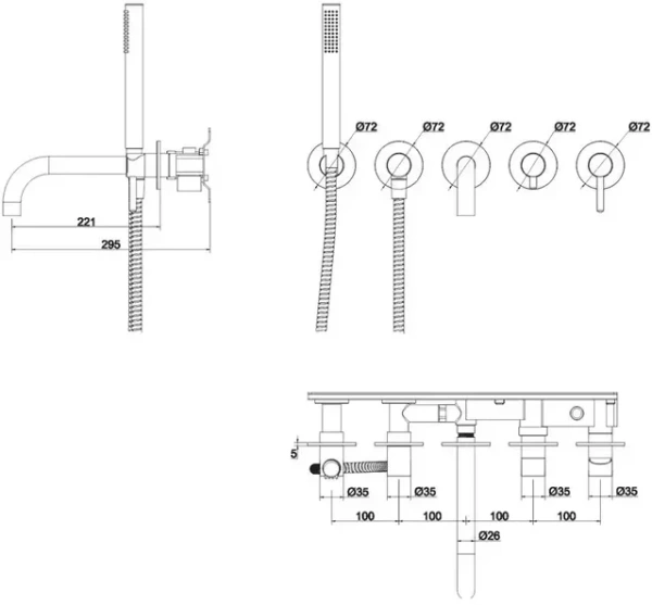 Смеситель для ванны с ручным душем Grocenberg GB5070 Золото глянец