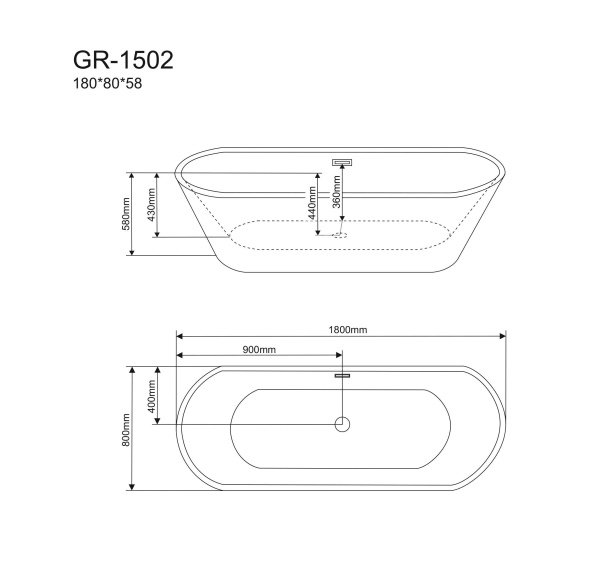 Ванна отдельностоящая Grossman GR-1502 (180x80x58)