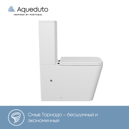 Aqueduto комплект: МАСИО Плюс/MACIO Plus Унитаз напольный 635*370 безободковый с бачком, Tornado,  сиденье с микролифтом, белый глянцевый