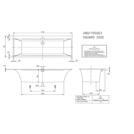 Ванна Villeroy & Boch Squaro Edge 12 1700 x 750 мм, квариловая, UBQ170SQE2DV-01
