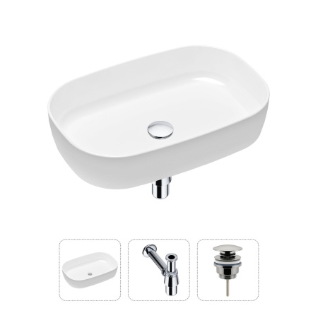Комплект 3 в 1 Lavinia Boho Bathroom Sink 21520058: накладная фарфоровая раковина 54 см, металлический сифон, донный клапан