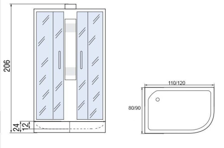 Душевая кабина без крыши Мономах Б/К 110/80/24 МЗ L, 1100х800х2060, асимметричная