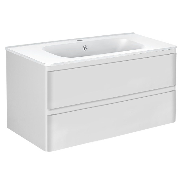Тумба Vincea Vico 1000 подвесная, 2 выкатных ящика soft close, G.White с умывальником VCB-2VP1000W из искусственного камня, цвет белый