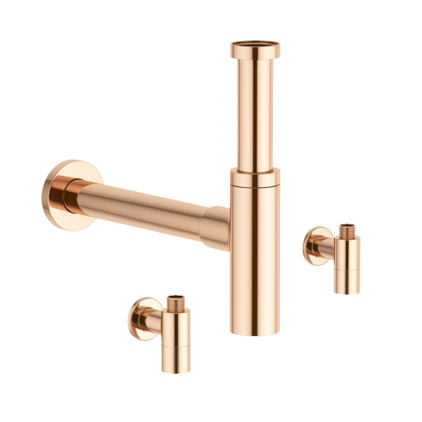 Латунные угловые кран-вентили для подключения смесителя Wellsee Drainage System 182149001, 2 шт, резьба 1/2"x 3/8", с отражателями, цвет розовое золото