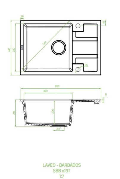 Мойка кухонная Laveo Barbados SBB_713T прямоугольная черный
