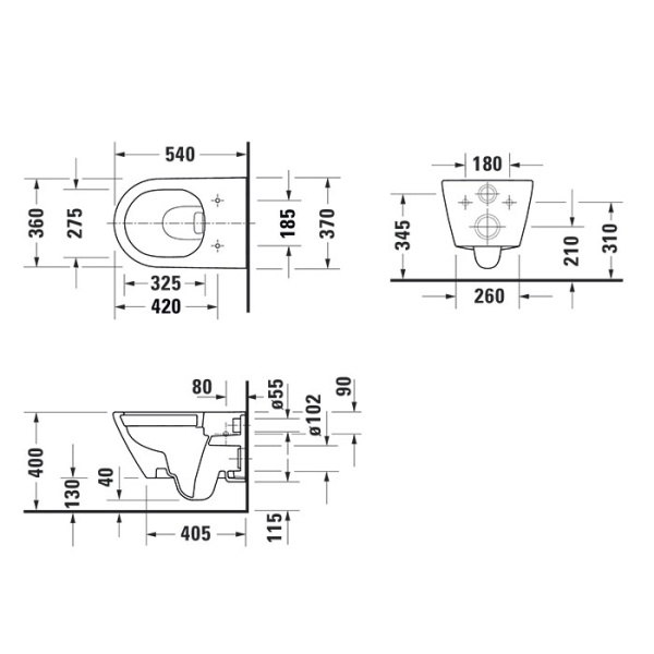 Duravit D-Code Унитаз подвесной 54х37см, безободковый, цвет: белый 29030900212