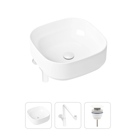 Комплект 3 в 1 Lavinia Boho Bathroom Sink 21520270: накладная фарфоровая раковина 40 см, металлический сифон, донный клапан